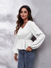 Load image into Gallery viewer, V-Neck Balloon Sleeve Peplum Blouse