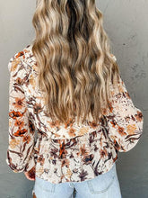 Load image into Gallery viewer, Drawstring Floral Lantern Sleeve Blouse