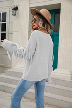 Load image into Gallery viewer, Ribbed Round Neck Fringe Detail Sweater