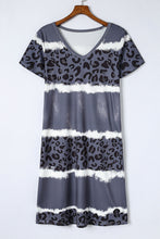 Load image into Gallery viewer, Leopard Color Block V-Neck Short Sleeve Dress