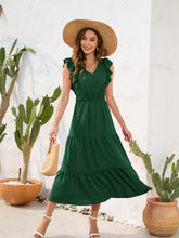 Load image into Gallery viewer, Tiered Ruffled V-Neck Cap Sleeve Dress