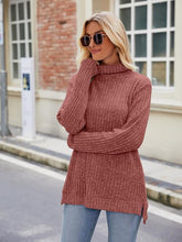 Load image into Gallery viewer, Ribbed Turtleneck Long Sleeve Slit Knit Top
