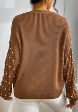 Load image into Gallery viewer, Pearl Detail Round Neck Long Sleeve Sweater
