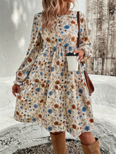 Load image into Gallery viewer, Ruffled Printed Round Neck Long Sleeve Dress
