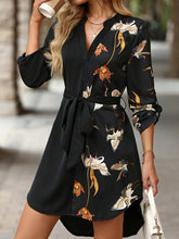 Load image into Gallery viewer, Printed Notched Roll-Tab Sleeve Mini Dress
