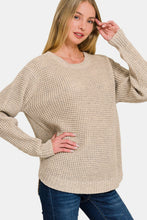 Load image into Gallery viewer, Zenana High Low Long Sleeve Waffle Sweater
