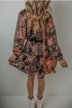 Load image into Gallery viewer, Printed Tie Neck Long Sleeve Mini Dress
