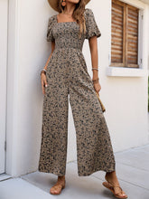 Load image into Gallery viewer, Perfee Smocked Printed Square Neck Puff Sleeve Jumpsuit
