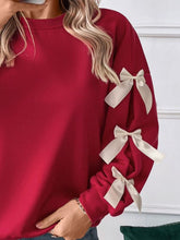 Load image into Gallery viewer, Perfee Bow Round Neck Long Sleeve Sweatshirt
