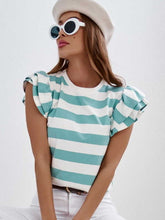 Load image into Gallery viewer, Full Size Striped Round Neck Cap Sleeve T-Shirt
