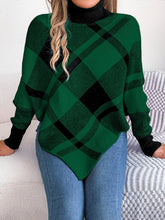 Load image into Gallery viewer, Plaid Turtleneck Batwing Sleeve Sweater
