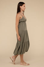 Load image into Gallery viewer, Woven Sweetheart Neckline Tiered Cami Midi Dress
