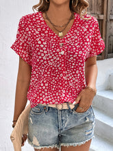 Load image into Gallery viewer, Printed V-Neck Short Sleeve Blouse
