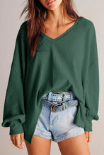 Load image into Gallery viewer, Waffle-Knit V-Neck Long Sleeve Top
