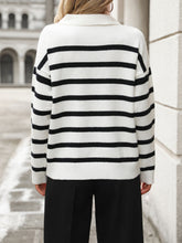 Load image into Gallery viewer, Striped Johnny Collar Long Sleeve Sweater
