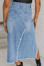 Load image into Gallery viewer, Raw Hem Slit Denim Skirt with Pockets
