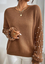 Load image into Gallery viewer, Pearl Detail Round Neck Long Sleeve Sweater
