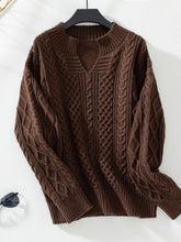 Load image into Gallery viewer, Cable-Knit Notched Long Sleeve Sweater
