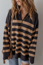 Load image into Gallery viewer, Striped Half Zip Long Sleeve Knit Top
