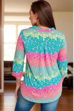 Load image into Gallery viewer, Plus Size Leopard Notched Long Sleeve Blouse
