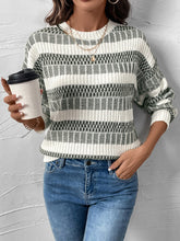 Load image into Gallery viewer, Perfee Contrast Round Neck Long Sleeve Sweater
