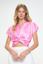 Load image into Gallery viewer, Satin Short Sleeve Top with Front Twist
