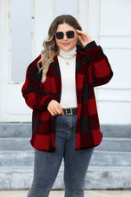 Load image into Gallery viewer, Plus Size Plaid Button Up Hooded Jacket
