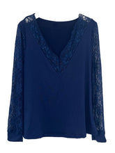 Load image into Gallery viewer, Full Size Lace Detail V-Neck Long Sleeve Blouse
