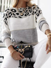 Load image into Gallery viewer, Leopard Color Block Round Neck Long Sleeve Sweater
