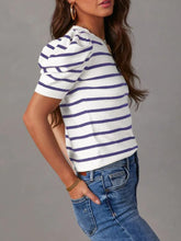 Load image into Gallery viewer, Striped Round Neck Puff Sleeve Knit Top
