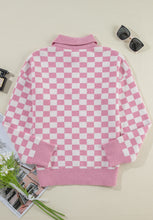 Load image into Gallery viewer, Checkered Collared Neck Long Sleeve Sweater
