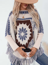 Load image into Gallery viewer, Fringe Geometric Long Sleeve Poncho
