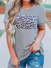 Load image into Gallery viewer, Full Size Striped Leopard Round Neck Short Sleeve T-Shirt
