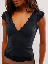 Load image into Gallery viewer, Lace Detail V-Neck Cap Sleeve Top
