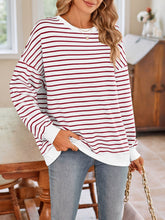 Load image into Gallery viewer, Striped Round Neck Long Sleeve Sweatshirt
