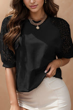 Load image into Gallery viewer, Eyelet Round Neck Half Sleeve Blouse
