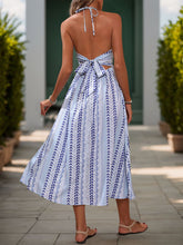 Load image into Gallery viewer, Tied Printed Halter Neck Sleeveless Midi Dress

