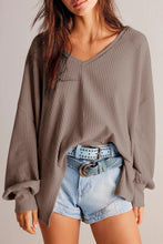 Load image into Gallery viewer, Waffle-Knit V-Neck Long Sleeve Top
