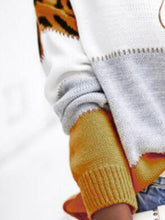 Load image into Gallery viewer, Leopard Color Block Round Neck Long Sleeve Sweater
