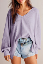 Load image into Gallery viewer, Waffle-Knit V-Neck Long Sleeve Top
