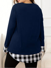 Load image into Gallery viewer, Plus Size Plaid Hem Round Neck Long Sleeve Sweatshirt
