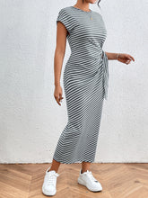 Load image into Gallery viewer, Tied Striped Round Neck Short Sleeve Tee Dress
