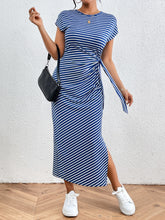 Load image into Gallery viewer, Tied Striped Round Neck Short Sleeve Tee Dress
