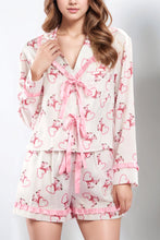 Load image into Gallery viewer, Valentine’s Day Ribbon Tied Printed Long Sleeve Top and Shorts Lounge Set
