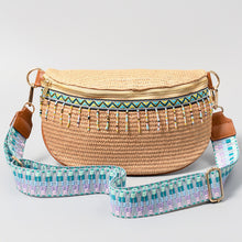 Load image into Gallery viewer, Bead Trim Straw Weave Crossbody Bag
