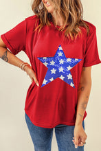 Load image into Gallery viewer, Sequin Star Round Neck Short Sleeve T-Shirt
