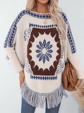 Load image into Gallery viewer, Fringe Geometric Long Sleeve Poncho
