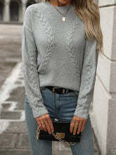 Load image into Gallery viewer, Cable-Knit Round Neck Long Sleeve Sweater
