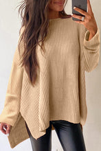 Load image into Gallery viewer, Side Slit Round Neck Long Sleeve Sweater
