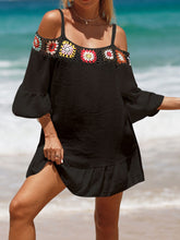 Load image into Gallery viewer, Crochet Cold Shoulder Three-Quarter Sleeve Cover Up
